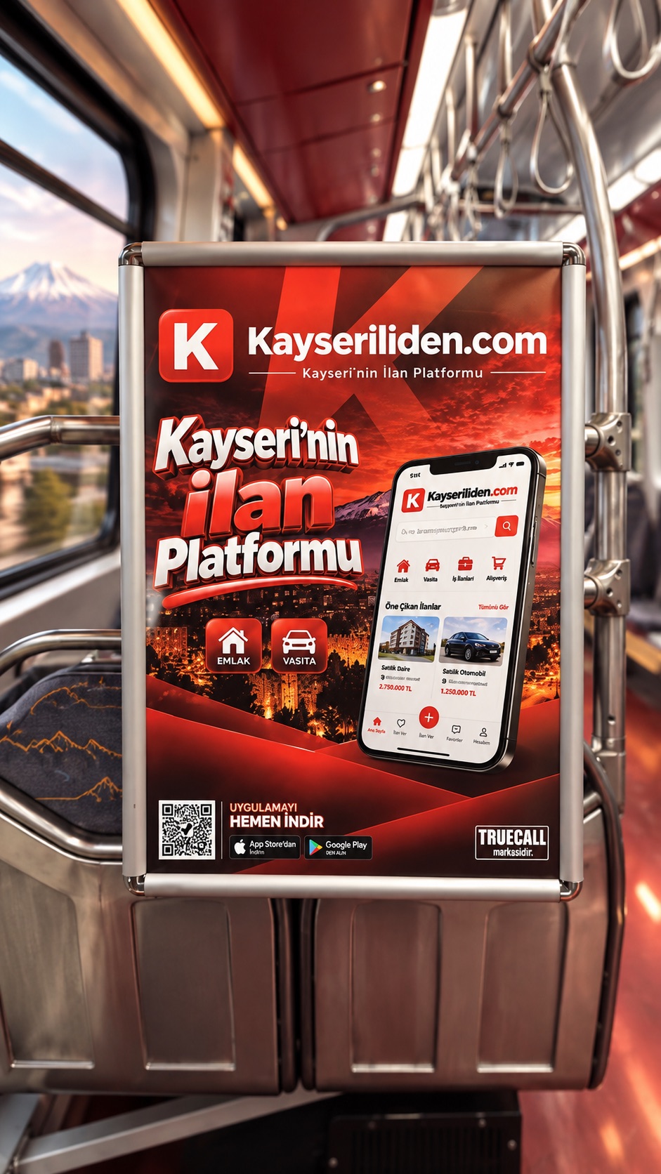 Kayseriliden tramvay içi reklam tasarım görseli